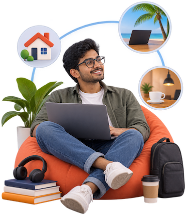 Learner relaxing at home with a laptop